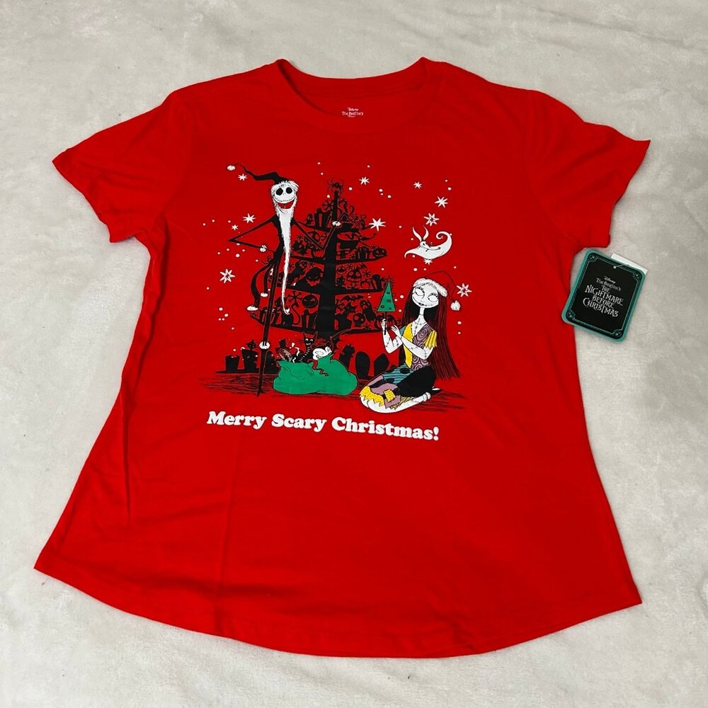 disney nightmare before Christmas red holiday graphic tee top shirt • size L • n